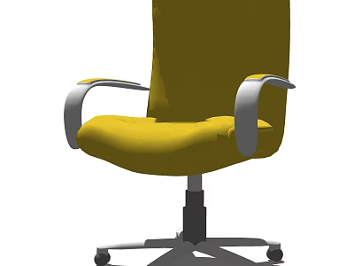 Comfortable Yellow Office Chair With Silver Armrests And Wheeled Base 3d model