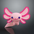 Cute Pink Axolotl Cartoon Character With Smiling Face Blue Eyes And Frilly Gills