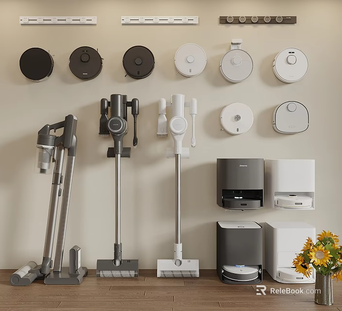 Modern Home Appliances Collection With Stick Vacuums Robotic Cleaners And Wall Mounted Devices 3d model 