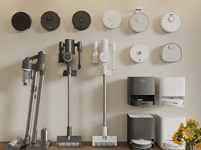 Modern Home Appliances Collection With Stick Vacuums Robotic Cleaners And Wall Mounted Devices 3d model