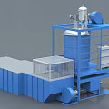 Industrial Equipment With Blue Frame Cylindrical Tank Ladder Control Panel And Pipes
