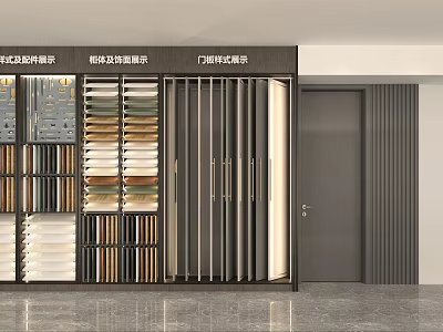 Display Cabinet Shelves for Sample Selection with Cabinet Interior Structure and Door Panel Styles 3d model
