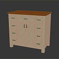 Modern Wooden Storage Cabinet With Orange Countertop And Multiple Drawers And Doors