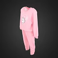 Kids Pink Clothing Set With Long Sleeve Top And Cartoon Print Pants