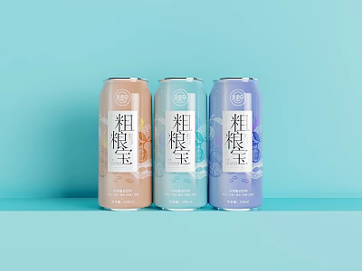 Canned Culiangbao Drinks With Three Colorful Packaging On Light Blue Background 3d model