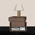 Modern Wooden Bedside Table With Drawer Open Shelf Table Lamp And Books