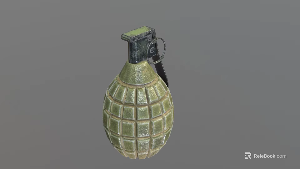 Classic Green Military Hand Grenade With Textured Surface And Metal Pin 3d model 