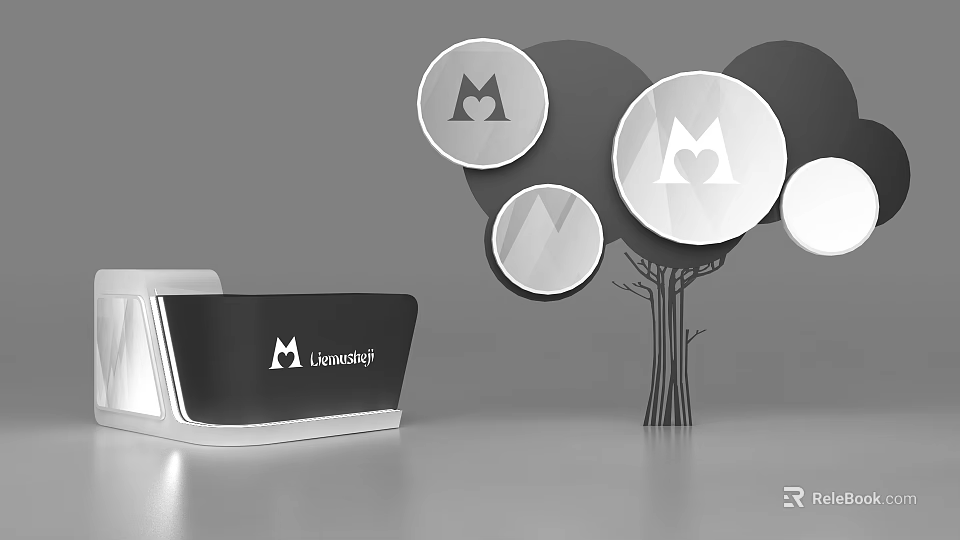 Business Card Design With White M Logo Heart Icon And Tree Structure 3d model 
