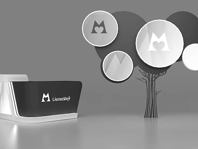 Business Card Design With White M Logo Heart Icon And Tree Structure 3d model