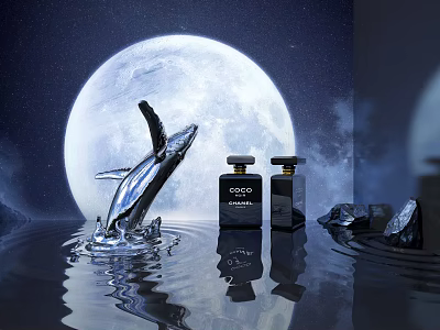 Elegant Perfume Bottles With Moon Starry Sky Leaping Whale Water Surface Stones 3d model