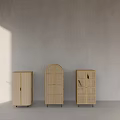 Wooden Wardrobes With Rattan Design Open Doors Displaying Clothes Inside Minimalist Interior Natural Light