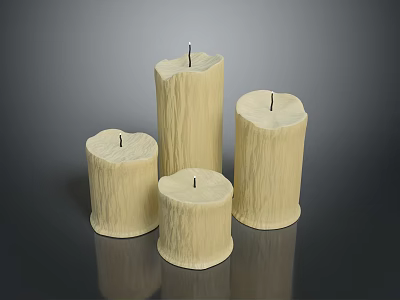 Handcrafted Wooden Candles With Natural Texture And Various Sizes For Home Decor 3d model