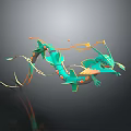 3D Rendered Green Dragon Creature With Blue Yellow Accents Chains And Ribbons
