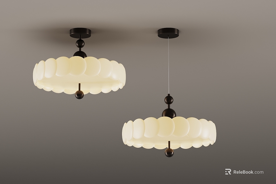 Modern Ceiling Lights With Two White Petal Shaped Shades And Black Base 3d model 