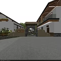 Traditional Modern Homestay Building with Tile Roof Courtyard Greenery and Wooden Elements