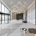 Modern Hotel Lobby Interior Design With Reception Desks Decorative Wall Lighting Plants And Staff