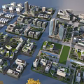 Modern Industrial Factory Layout in Urban Planning with Green Spaces and Facilities