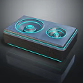 Modern Commercial Equipment With Dual Circular Components And Blue Illuminated Edges