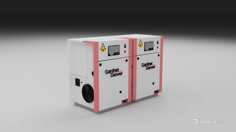 Gardner Denver Industrial Compressor Systems With Dual Units Warning Signs And Control Panels 3d model 