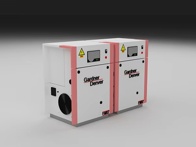 Gardner Denver Industrial Compressor Systems With Dual Units Warning Signs And Control Panels 3d model