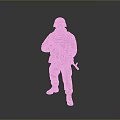 Military Soldier In Uniform With Helmet Holding Rifle Standing On Gray Background