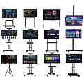 Multiple Smart Televisions on Various Stands Displaying Streaming Content and Interfaces 3d model