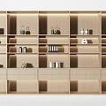Modern Wooden Decorative Cabinet With Multi Layered Shelves And Display Compartments And Stylish Decorative Items