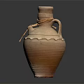 Traditional Clay Pot With Rope Knot Scalloped Edge Striped Pattern And Handle