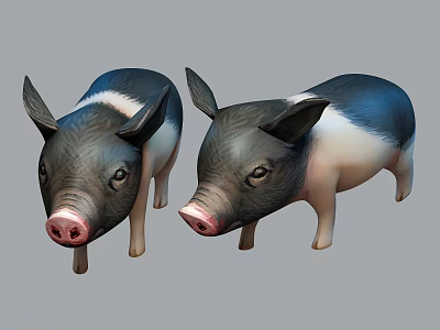 Two Reptile Models With Black White Fur And Pink Snouts Standing Pose 3d model