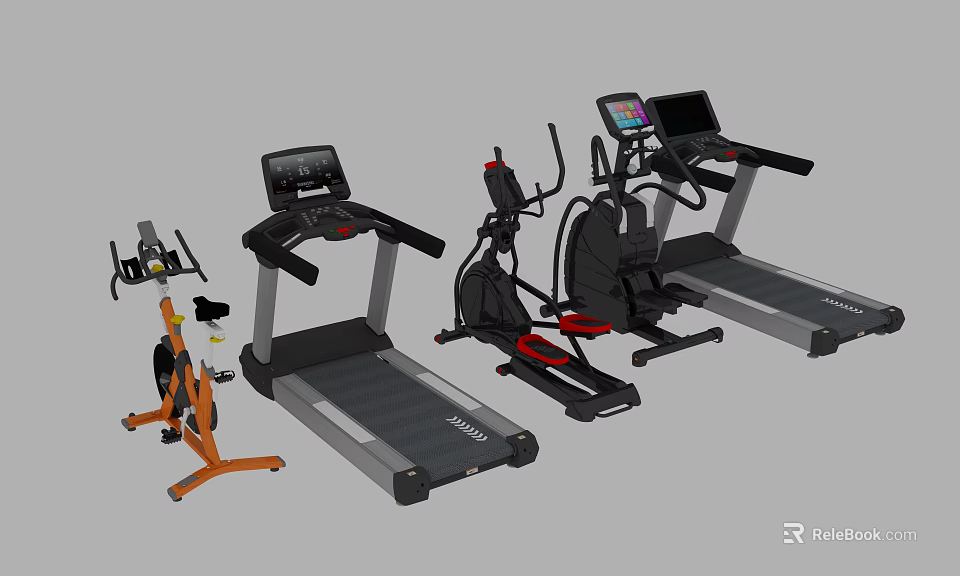 Various Types of Sports Equipment Featuring Treadmills Elliptical Machines And Exercise Bikes 3d model 