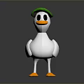 Cute Cartoon Duck Character Wearing Green Hat With Orange Beak And Feet On Dark Background