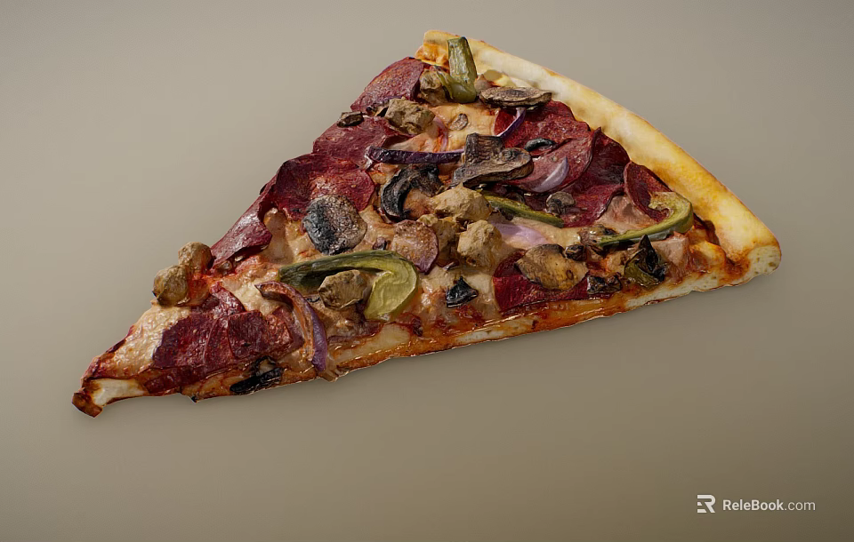 Delicious Pizza Slice With Pepperoni Mushrooms Bell Peppers And Onions On Crispy Crust 3d model 