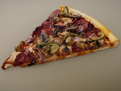 Delicious Pizza Slice With Pepperoni Mushrooms Bell Peppers And Onions On Crispy Crust 3d model