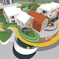 Colorful Outdoor Kids Playground With Slide Colorful Flooring Trees And Building