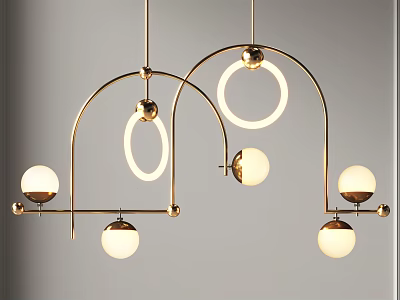 Modern Contemporary Chandelier With Arched Metal Frame Circular Rings And Spherical Glass Shades 3d model