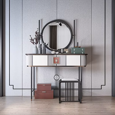 New Chinese Dressing Table Dressing Table Low Stool Combination 3d model