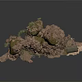 Craggy Rocky Mountain Scene Structure With Layered Cliffs And Miniature Building