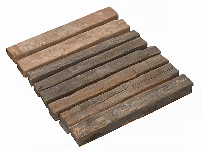 Stacked Natural Rustic Wood Planks and Stone Pieces with Textured Decorative Materials 3d model