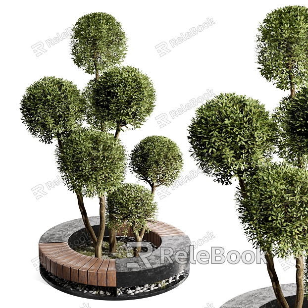 Modern Tree Pond Green Planting Flower-bed model