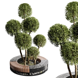 Modern Tree Pond Green Planting Flower-bed 3d model