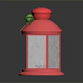 Pink Decorative Lantern With Red Top Green Ornament And White String Lights