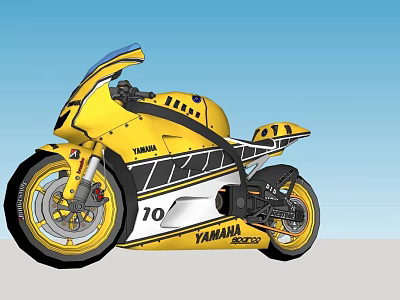 Yellow Yamaha 70 Sport Motorcycle with Racing Design and Brand Logo 3d model