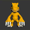 Yellow Creature Toy Figure With Green Eyes Sharp Teeth And White Claws 3d model
