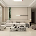Modern Minimalist Living and Dining Room With White Walls Black TV Fireplace Marble Coffee Table