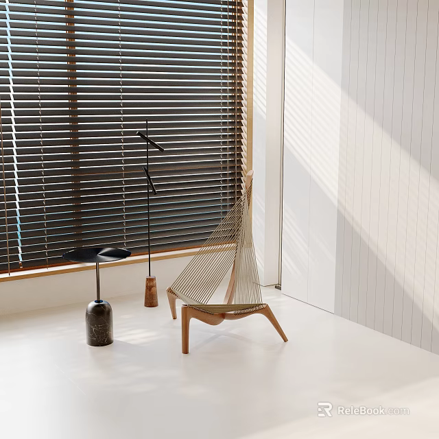 Inflatable Hammock Chair In Bright Indoor Space With Window Blinds And Side Table 3d model 