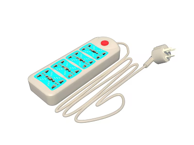 White Switch Panel with Multiple Sockets Red Switch and Power Cord for Home Office Use 3d model