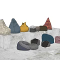 Bean Bag Chairs With Various Colors And Different Shapes On 3d model