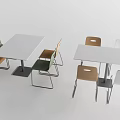 Modern Dining Table Set with White Tabletop and Multicolor Metal Frame Chairs 3d model