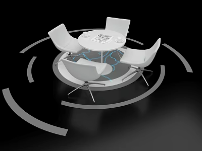 Modern White Negotiation Table and Chairs with Round Top and Metal Legs 3d model
