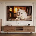 Modern Wooden TV Stand In Living Room With TV Decorations And Lamps